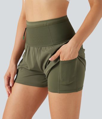 SpeedWave™ Běžecké šortky 2v1 s vysokým pasem a kontrastní síťovinou, rychleschnoucí, s kapsami