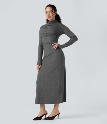 Vestido midi casual de manga larga con cuello alto