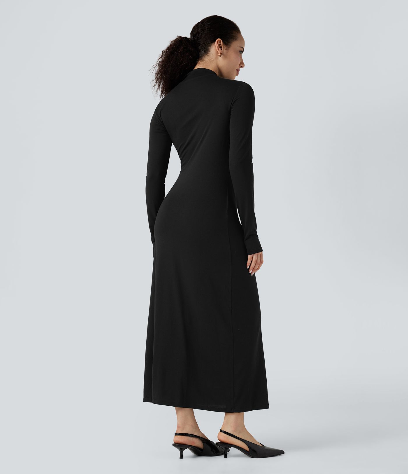 Vestito midi casual a manica lunga con collo a lupetto