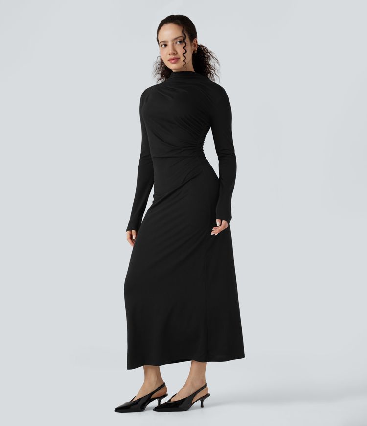 Vestito midi casual a manica lunga con collo a lupetto