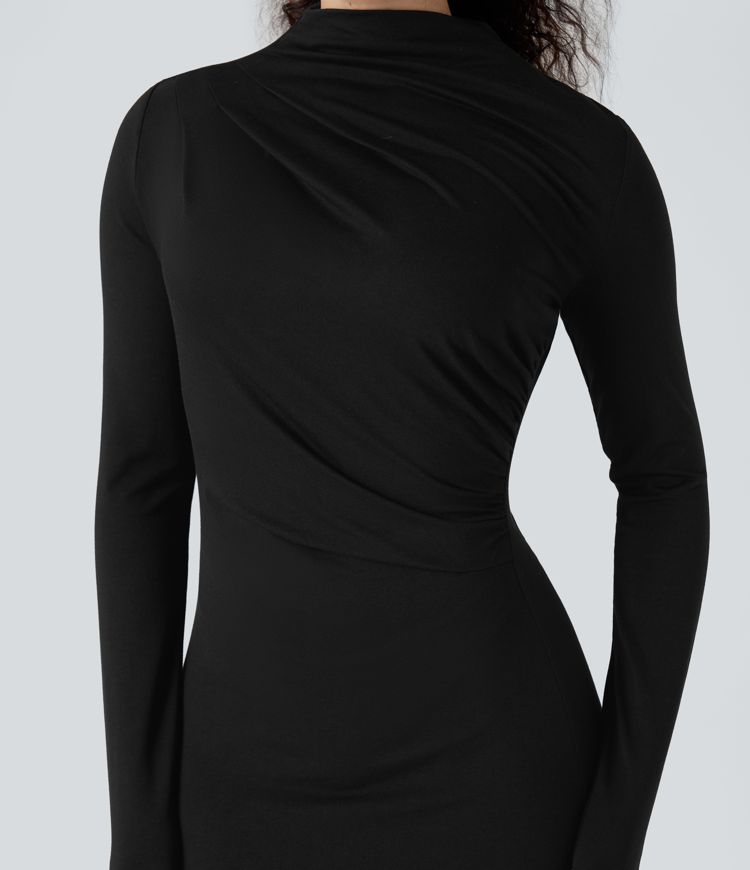 Vestito midi casual a manica lunga con collo a lupetto