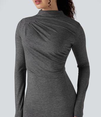 Vestido midi casual de manga larga con cuello alto