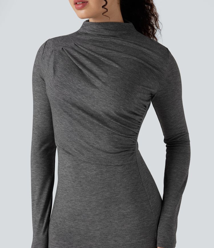 Vestido midi casual de manga larga con cuello alto