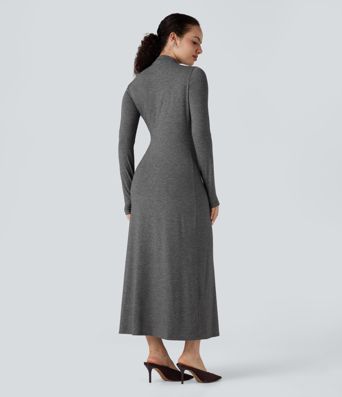 Vestido midi casual de manga larga con cuello alto