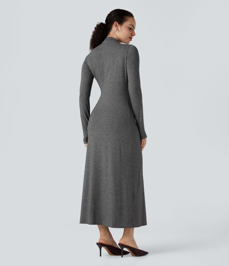 Vestido midi casual de manga larga con cuello alto