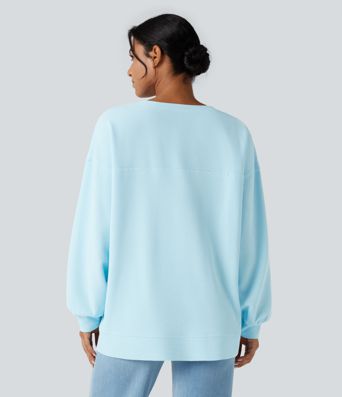 Henley Long Sleeve Waffle Oversized Casual Sweatshirt with Pockets