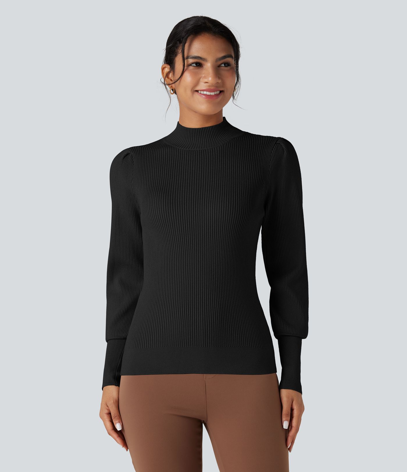 Pull col montant manches bouffantes longues