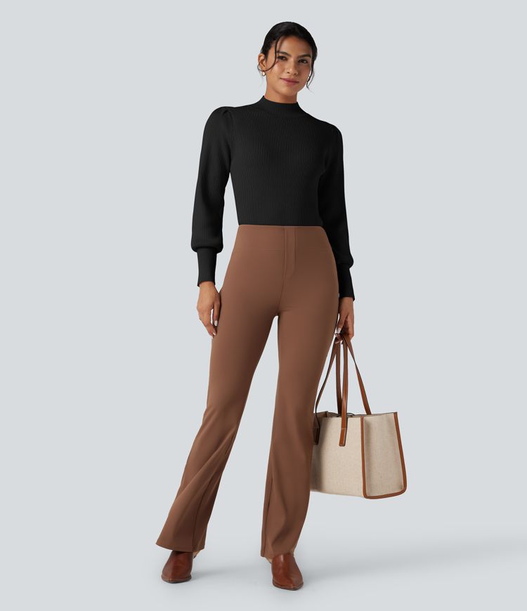 Pull col montant manches bouffantes longues