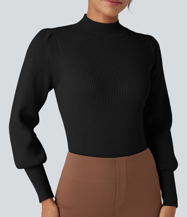 Pull col montant manches bouffantes longues