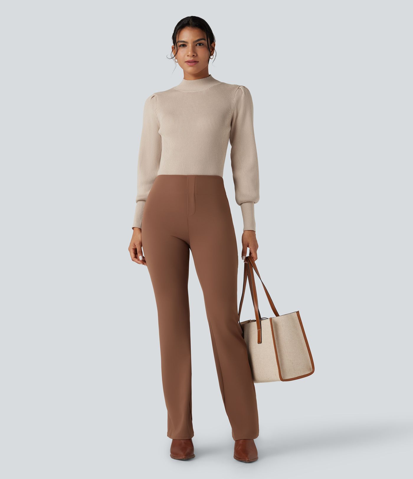 Mock Neck Puff Long Sleeve Casual Sweater