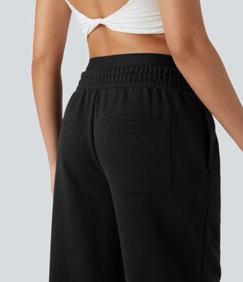 Double Waistband High Waisted Tummy Control Color Block Fleece Casual Wide Leg Trousers with Pockets Double Waistband High Waisted Tummy Control Color Block Fleece Casual Wide Leg Trousers with Pockets