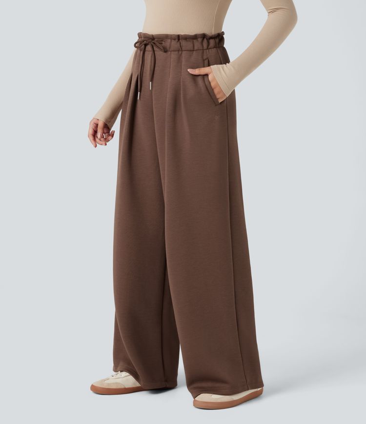 SpacerTek™ Paper Bag High Waisted Drawstring Casual Baggy Pants with Pockets