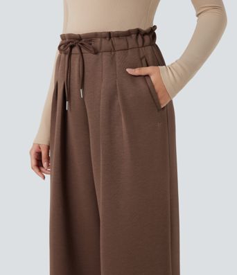 SpacerTek™ Paper Bag High Waisted Drawstring Casual Baggy Pants with Pockets