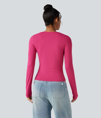 Square Neck Lace Up Long Sleeve Casual Top