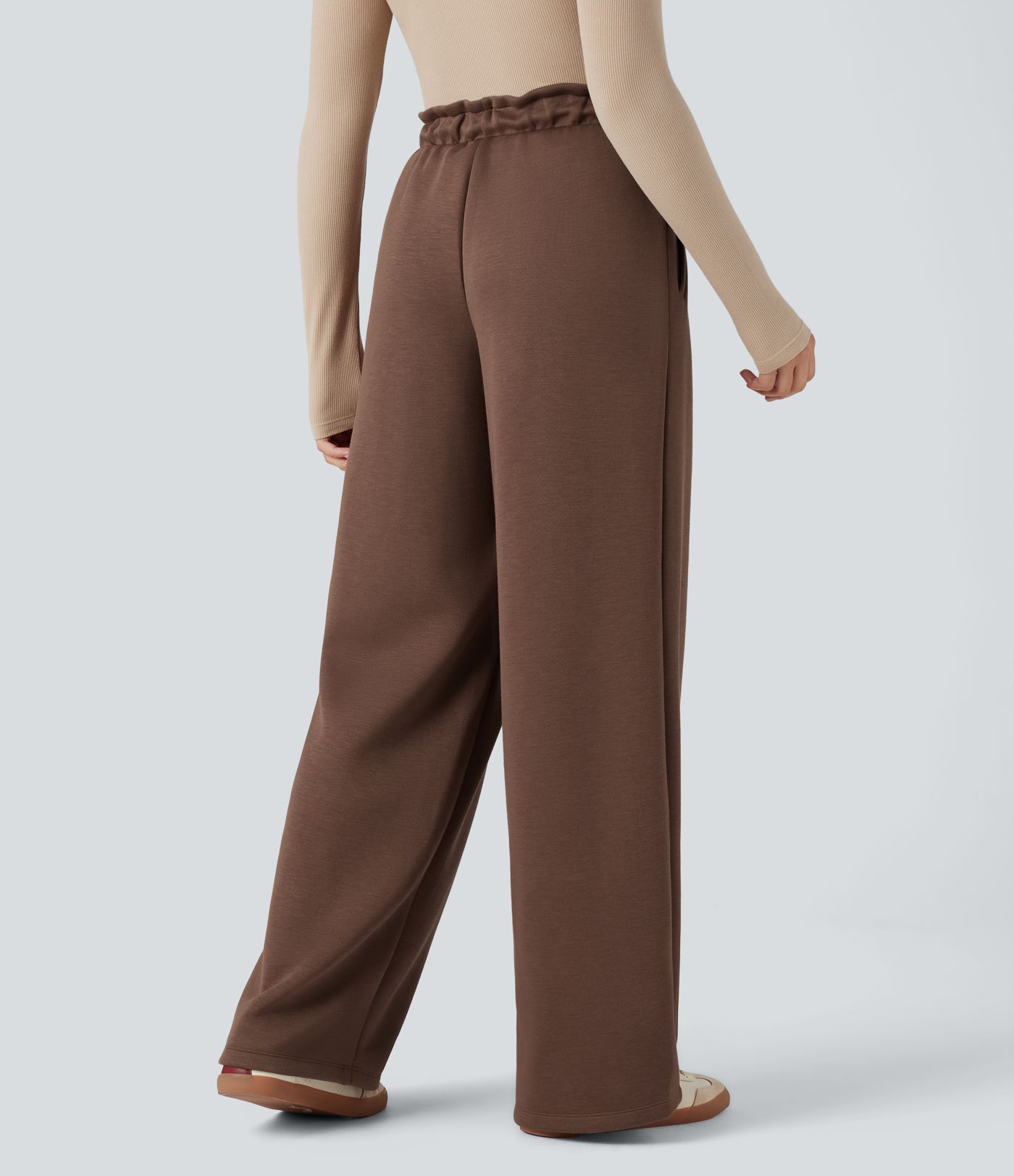 SpacerTek™ Paper Bag High Waisted Drawstring Casual Baggy Pants with Pockets