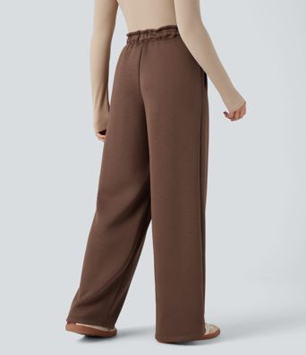 SpacerTek™ Paper Bag High Waisted Drawstring Casual Baggy Pants with Pockets