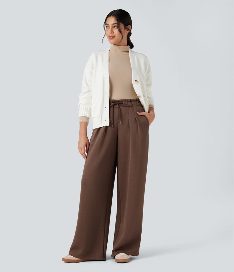 SpacerTek™ Paper Bag High Waisted Drawstring Casual Baggy Pants with Pockets