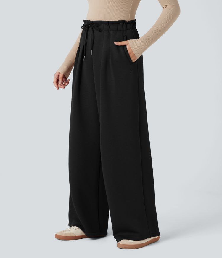 SpacerTek™ Paper Bag High Waisted Drawstring Casual Baggy Pants with Pockets