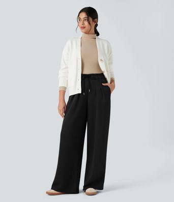 SpacerTek™ Paper Bag High Waisted Drawstring Casual Baggy Pants with Pockets