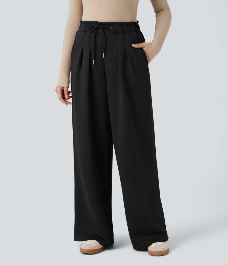 SpacerTek™ Paper Bag High Waisted Drawstring Casual Baggy Pants with Pockets