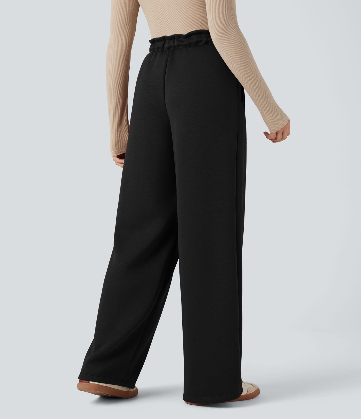 SpacerTek™ Paper Bag High Waisted Drawstring Casual Baggy Pants with Pockets