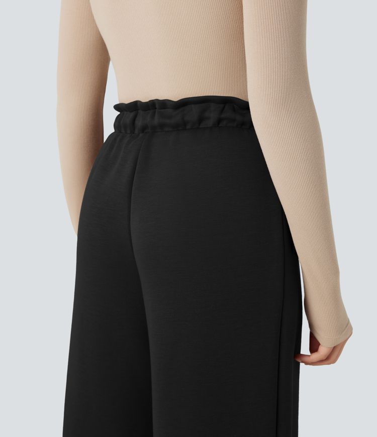 SpacerTek™ Paper Bag High Waisted Drawstring Casual Baggy Pants with Pockets