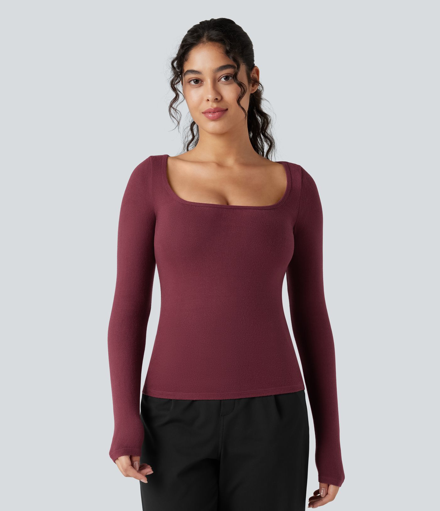 Scoop Neck Long Sleeve Work Warming T-Shirt