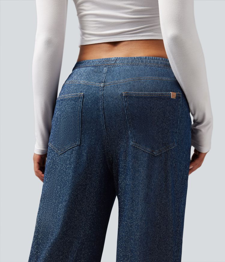 Halara Flex™ Low Rise Drawstring Wide Leg Metallic Casual Sweatpants Jeans with Pockets