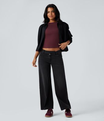 Round Neck Long Sleeve Thumb Holes Casual Wool-Blend Top