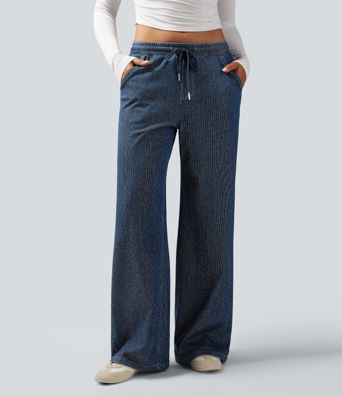 Halara Flex™ Low Rise Drawstring Wide Leg Sparkle Casual Sweatpants Jeans with Pockets