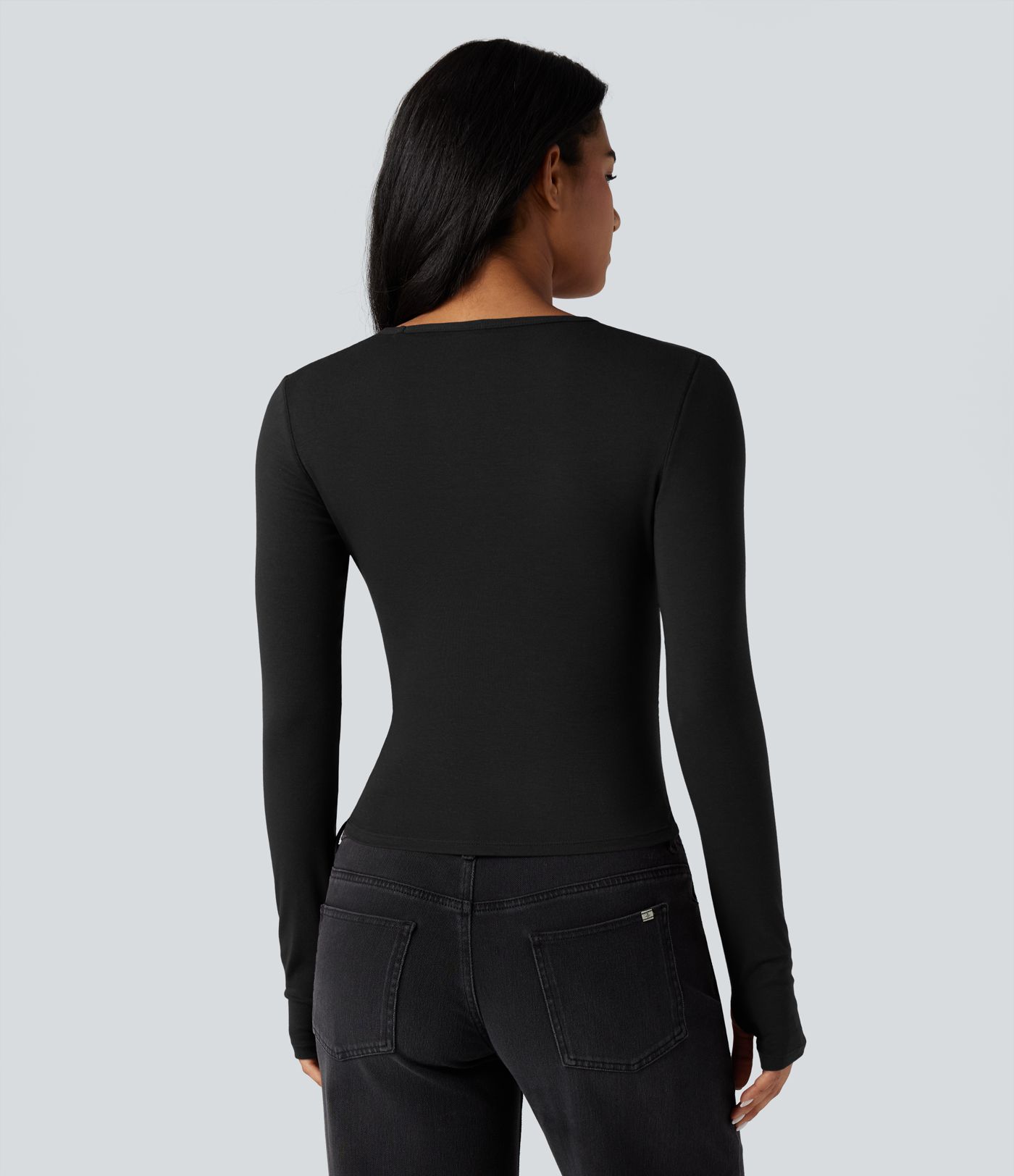 Round Neck Long Sleeve Thumb Holes Casual Wool-Blend Top