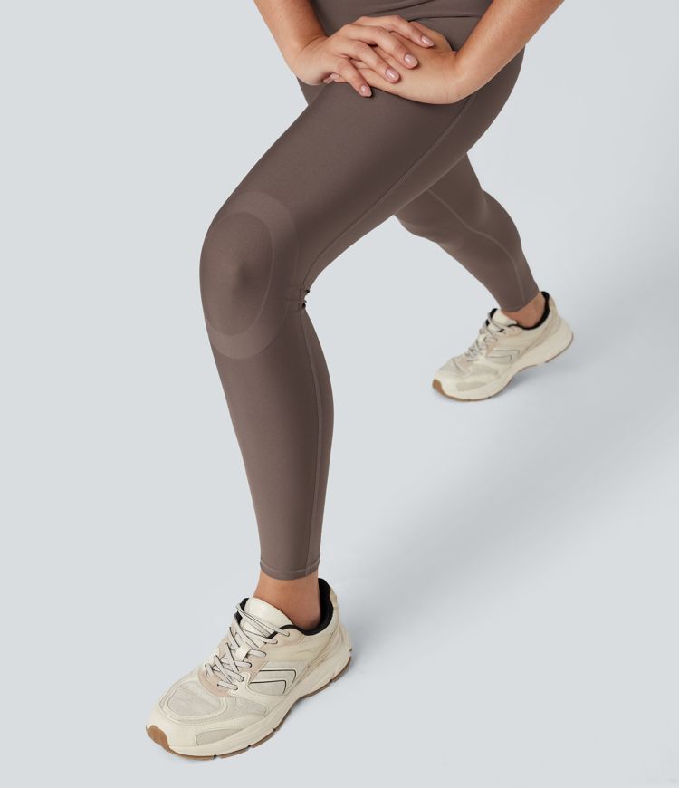 High Waisted Sheen Running Leggings with Pockets-Knee Support