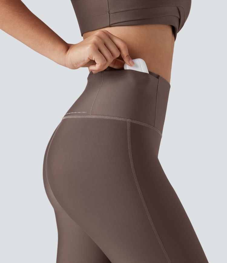 High Waisted Sheen Running Leggings with Pockets-Knee Support