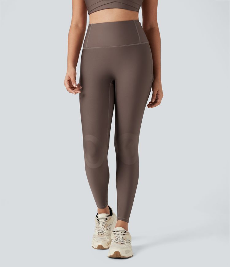 High Waisted Sheen Running Leggings with Pockets-Knee Support