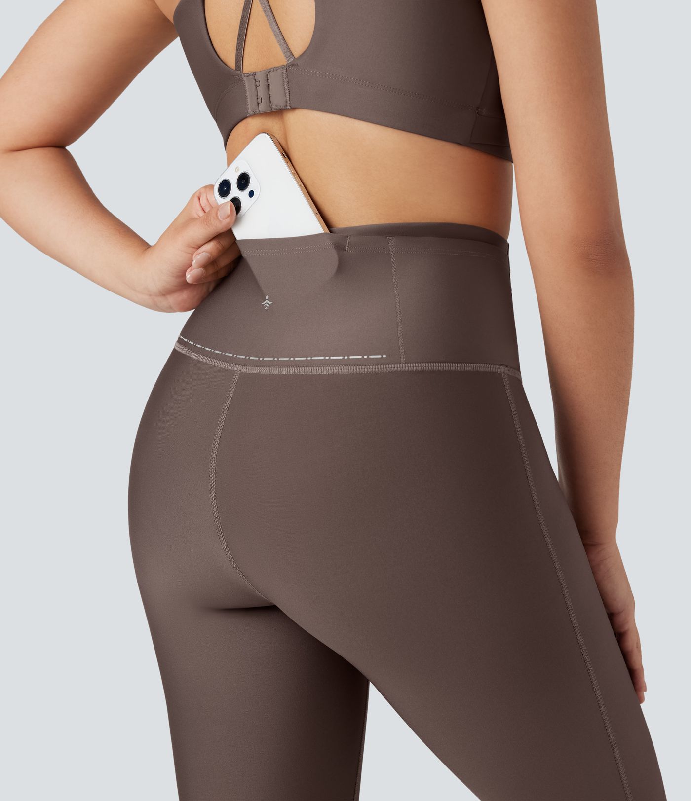 High Waisted Sheen Running Leggings with Pockets-Knee Support