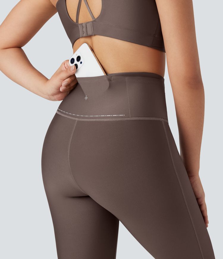 High Waisted Sheen Running Leggings with Pockets-Knee Support