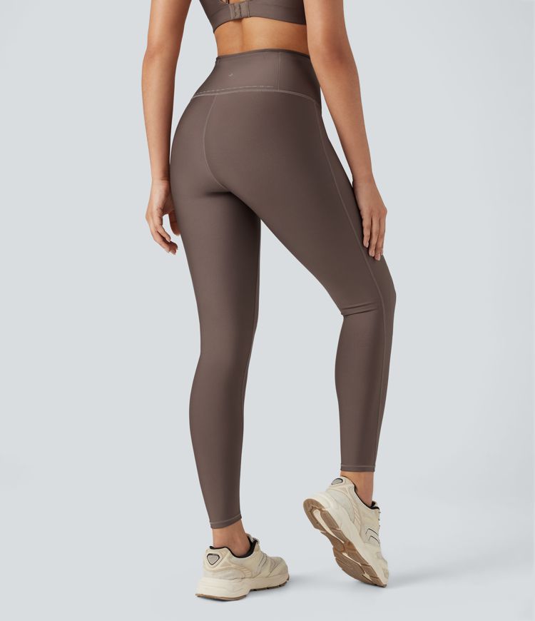 High Waisted Sheen Running Leggings with Pockets-Knee Support