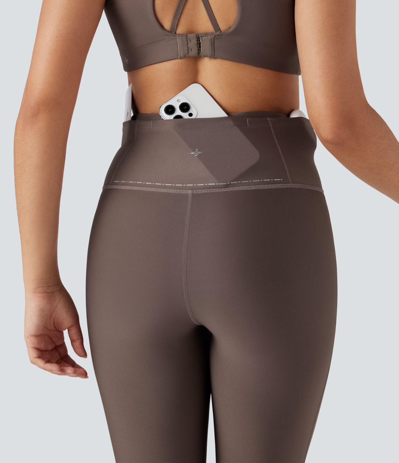 High Waisted Sheen Running Leggings with Pockets-Knee Support