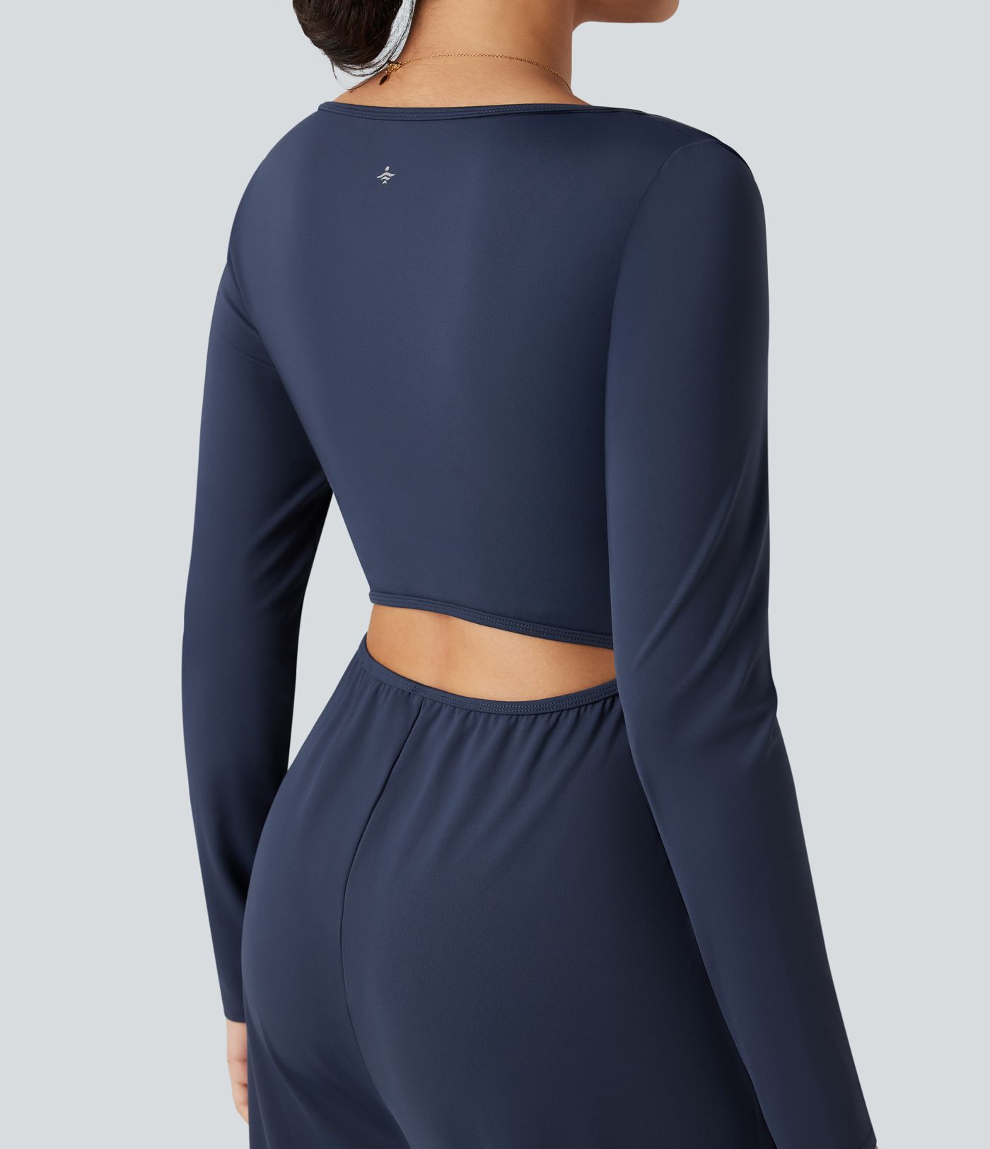 SoftlyZero™ Airy Notched Long Sleeve Cut Out Cool Touch Work Jumpsuit with Pockets-Easy Peezy Edition