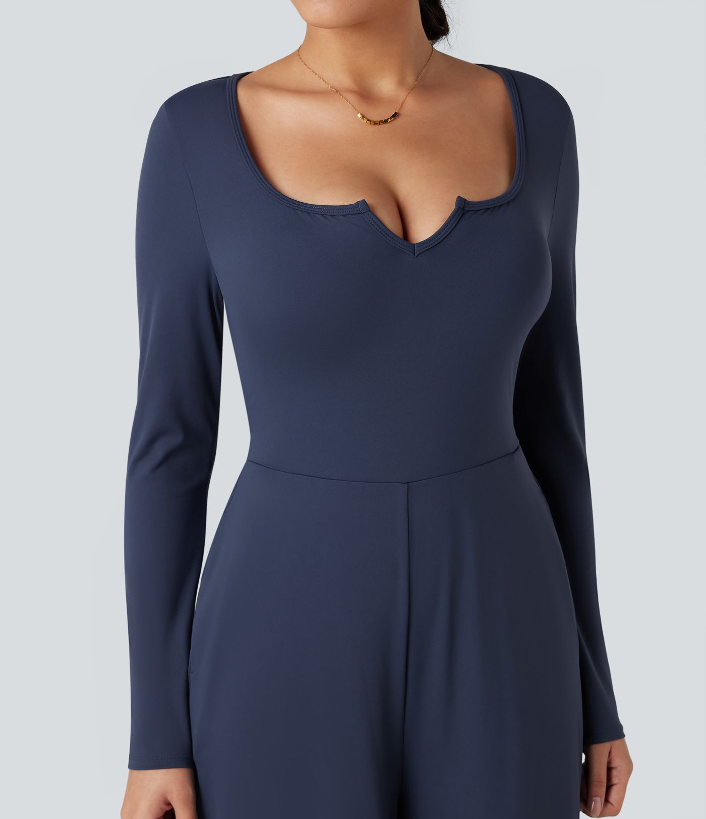 SoftlyZero™ Airy Notched Long Sleeve Cut Out Cool Touch Work Jumpsuit with Pockets-Easy Peezy Edition