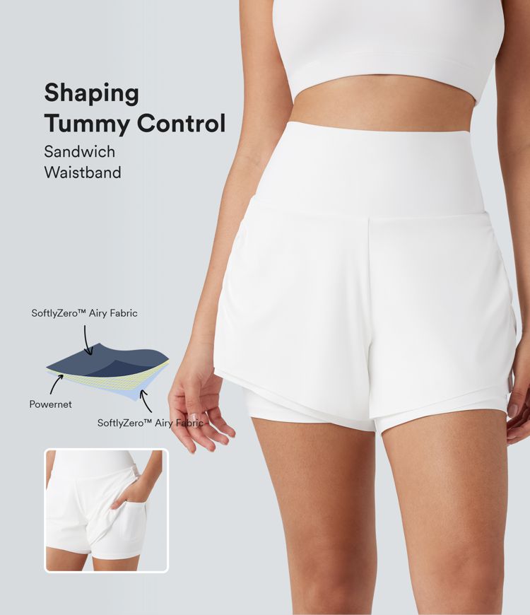 Short tailleur 2-en-1 SoftlyZero™ Airy SoCinched gainant toucher frais yoga 12,5 cm taille haute avec poches