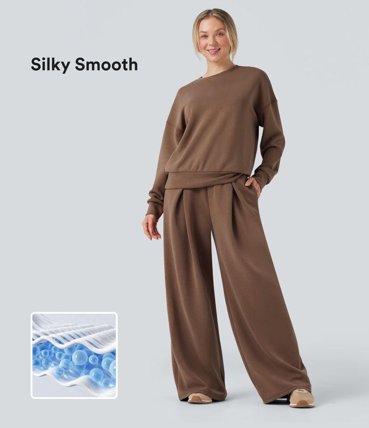 SpacerTek™ Velvet Mid Rise Drawstring Crossover Casual Baggy Pants with Pockets