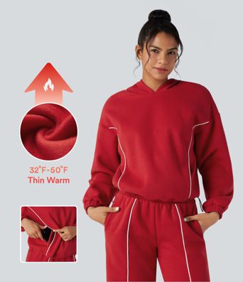 Sudadera casual con capucha en forro polar y diseño color block, con bolsillos