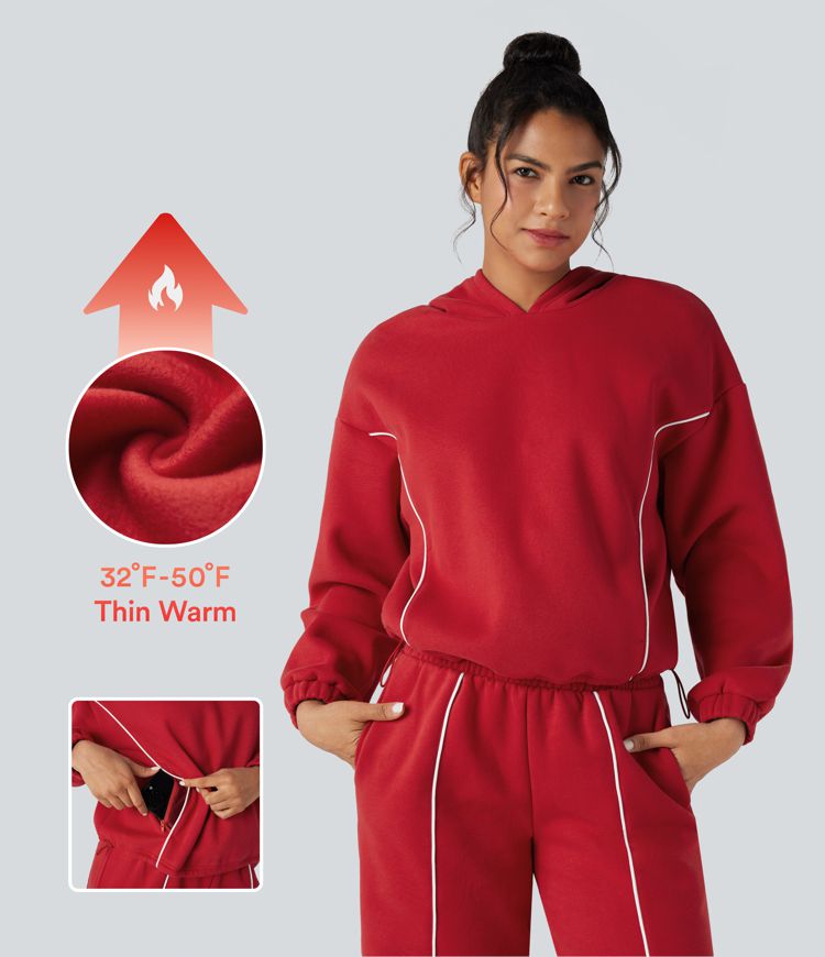 Hooded Color Block Fleece Casual Sweatshirt with Pockets