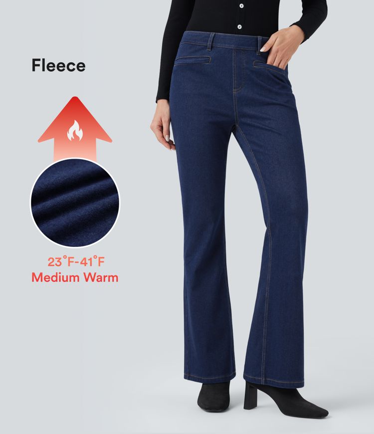 Halara Flex™ Mid Rise Fleece Denim Casual Bootcut Leggings with Pockets