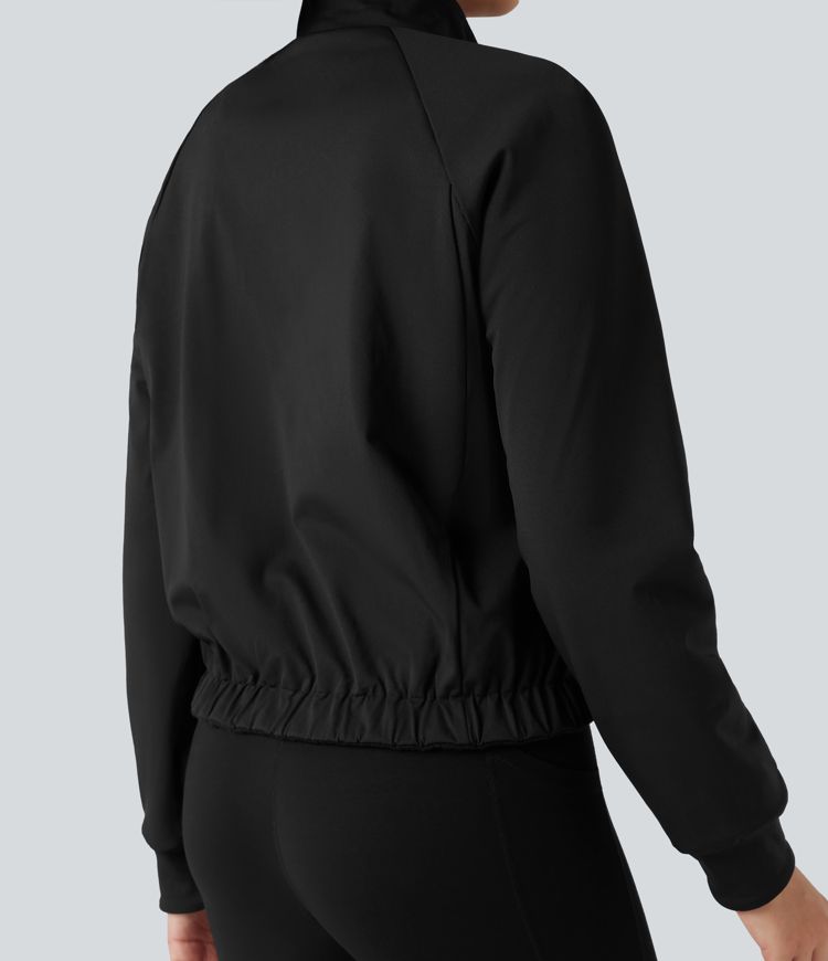 Reversible High Neck Long Sleeve Fleece Hiking Jacket with Pockets (Two Looks in One)