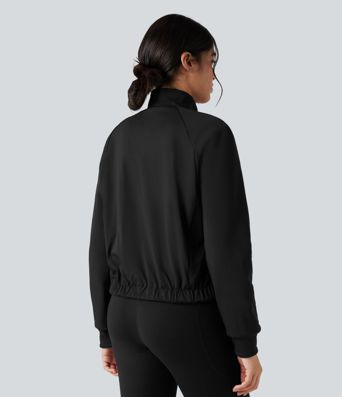 Reversible High Neck Long Sleeve Fleece Hiking Jacket with Pockets (Two Looks in One)