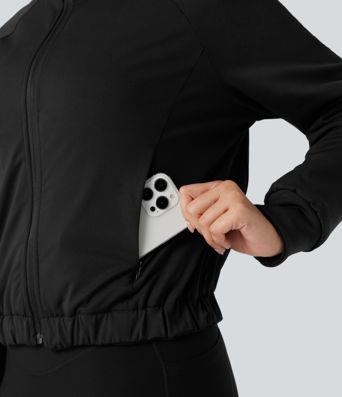 Reversible High Neck Long Sleeve Fleece Hiking Jacket with Pockets (Two Looks in One)