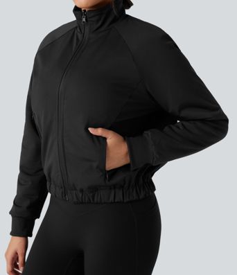 Reversible High Neck Long Sleeve Fleece Hiking Jacket with Pockets (Two Looks in One)