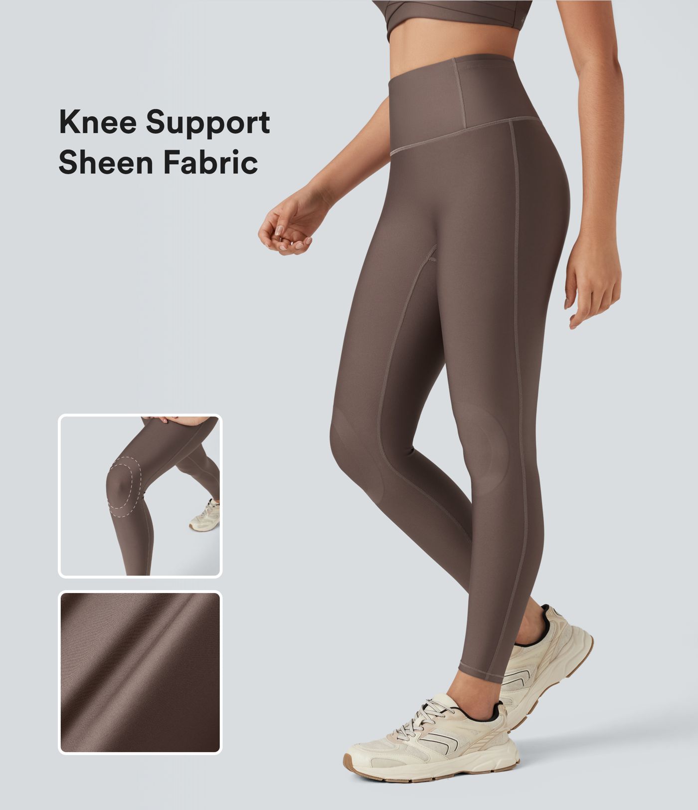High Waisted Sheen Running Leggings with Pockets-Knee Support